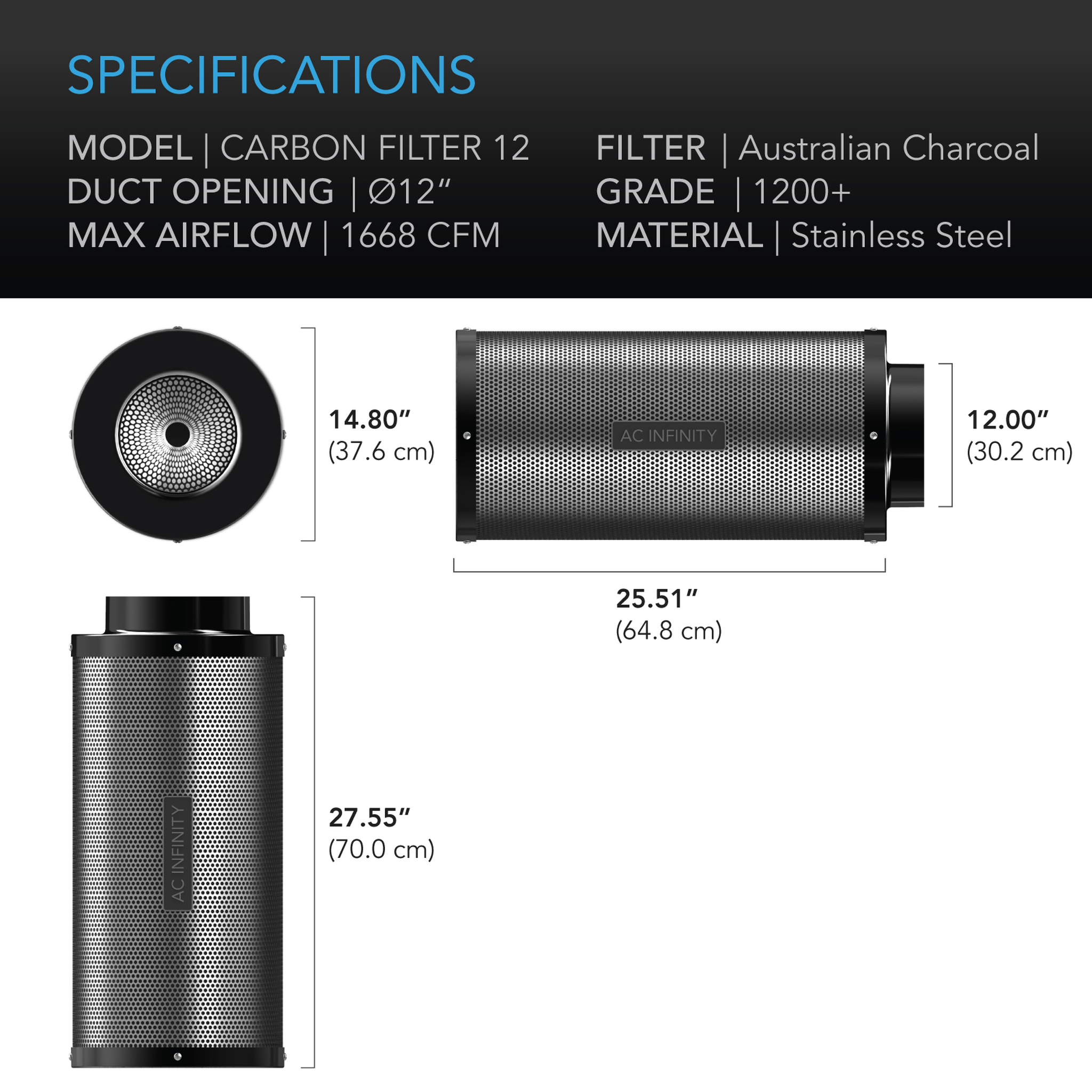 Duct Carbon Filter dimensions