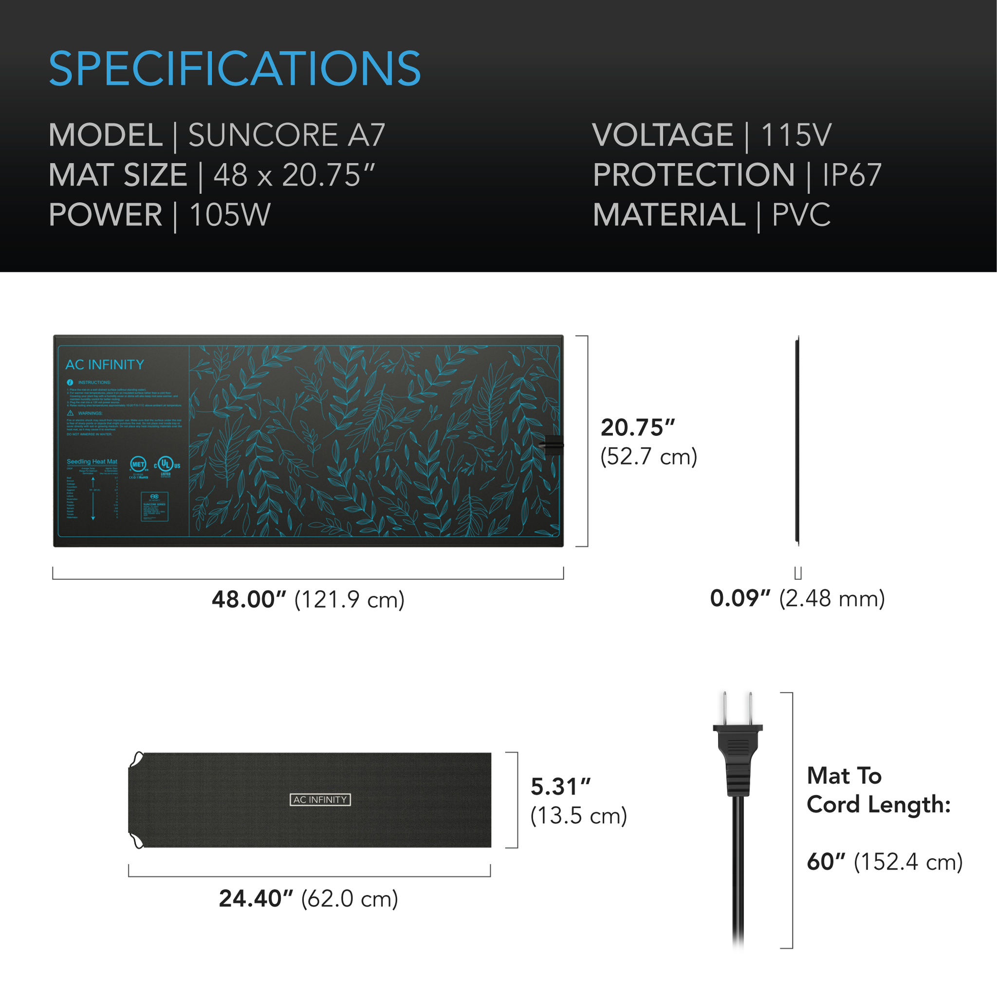 SUNCORE A7 Heat Mat Specifications